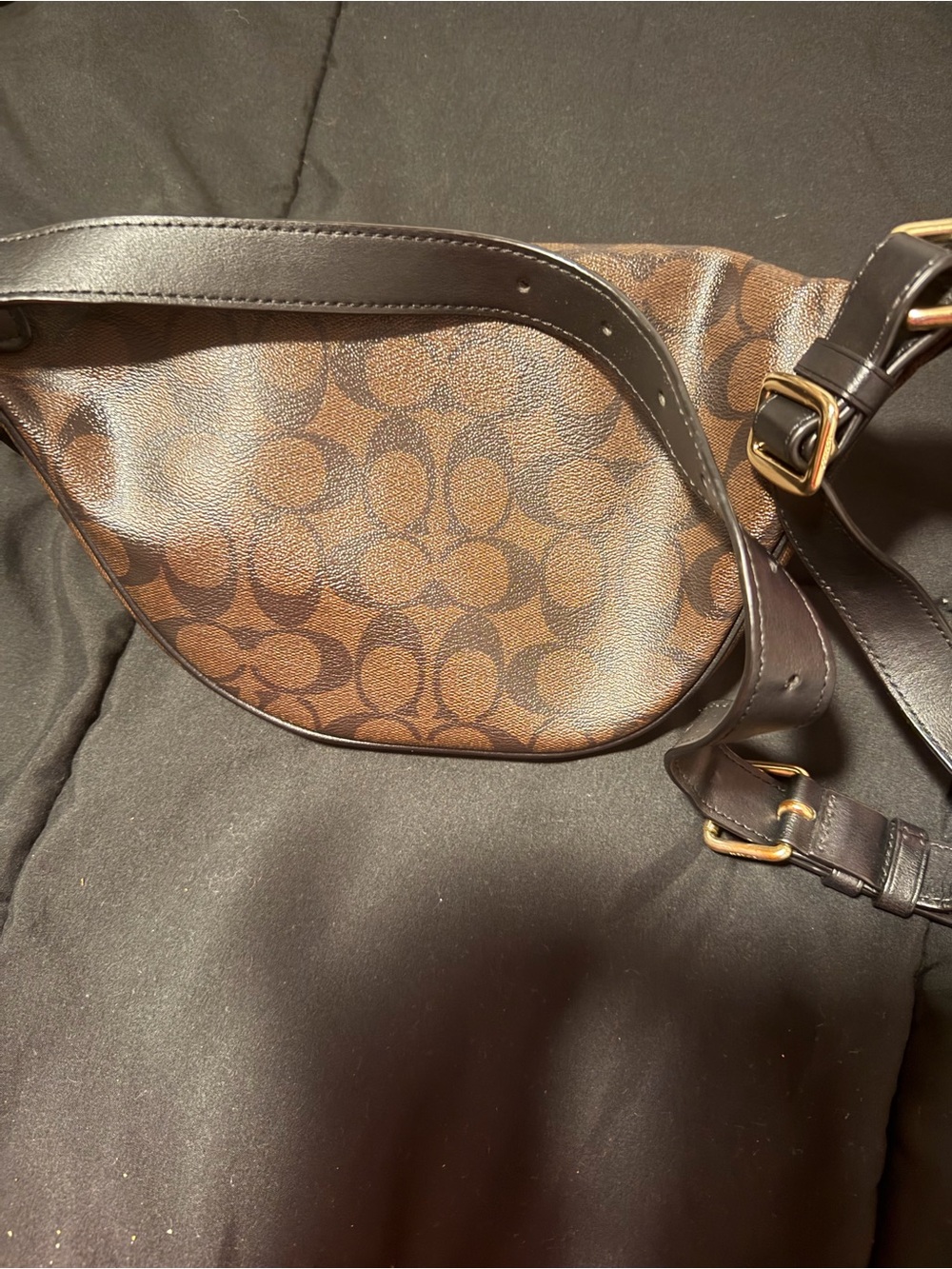 Coach Brown Signature Canvas Belt Bag with Black Strap - Picture 3 of 7